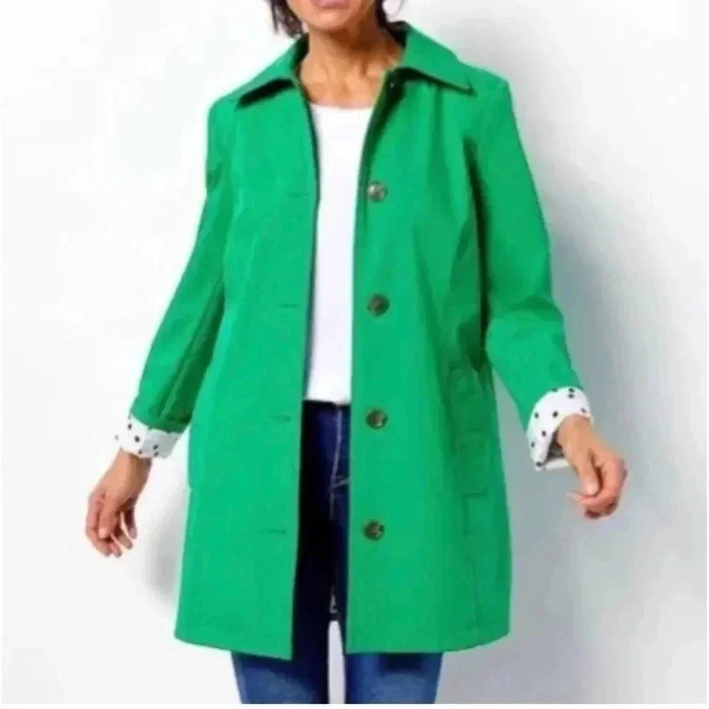 Dennis Basso Water Resistant Button Front Kelly green Jacket small
